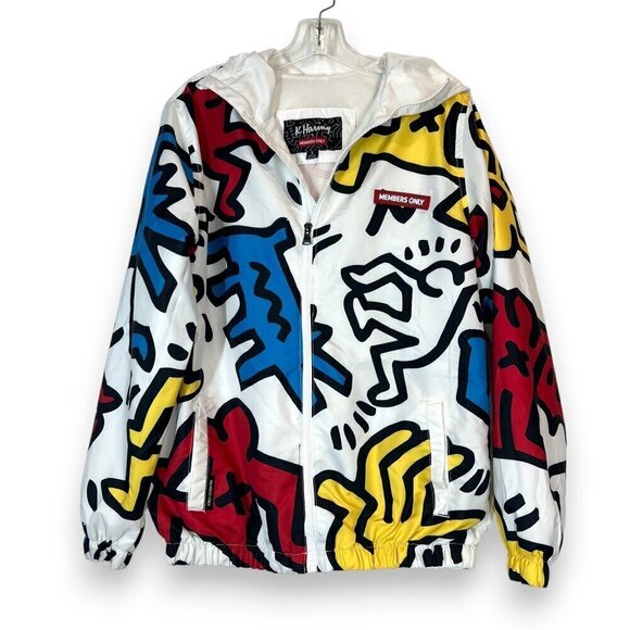 Keith Haring x Members Only Jacket White Oversized Lightweight Art Deco Small - Picture 12 of 12